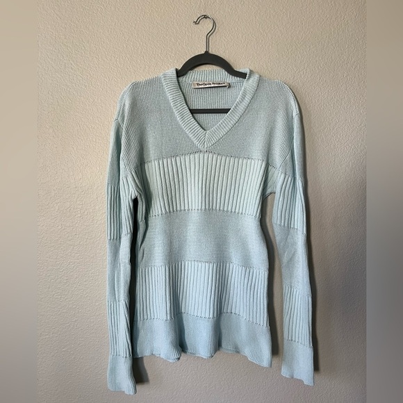 TheOpen Product Sweaters - TheOpen Product Blue V Neck Ribbed Sweater Bell Sleeves Women's Size S